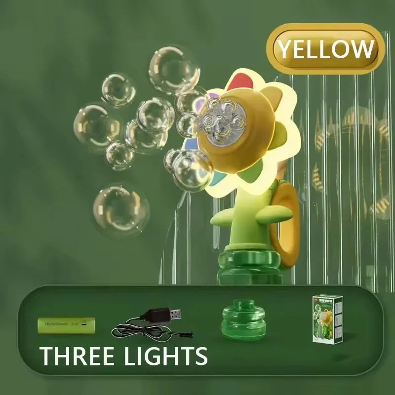Sunflower Bubble Machine & Night Light – 3‑Mode Kids Bubble Toy