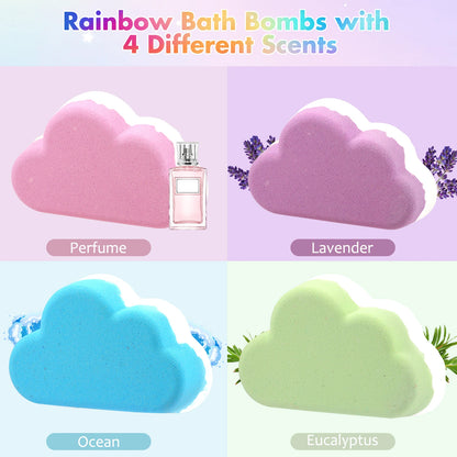 Rainbow Cloud Kids Bath Bomb Gift Set – Set of 4 Pastel Fizzies
