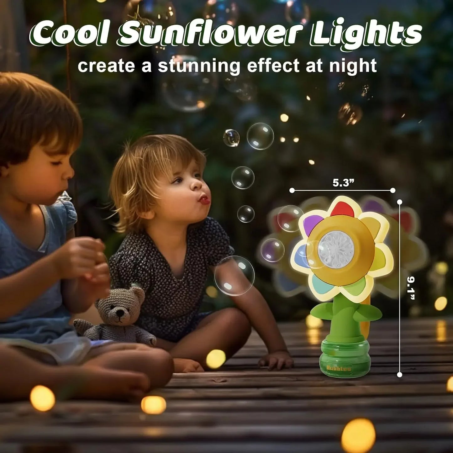 Sunflower Bubble Machine & Night Light – 3‑Mode Kids Bubble Toy