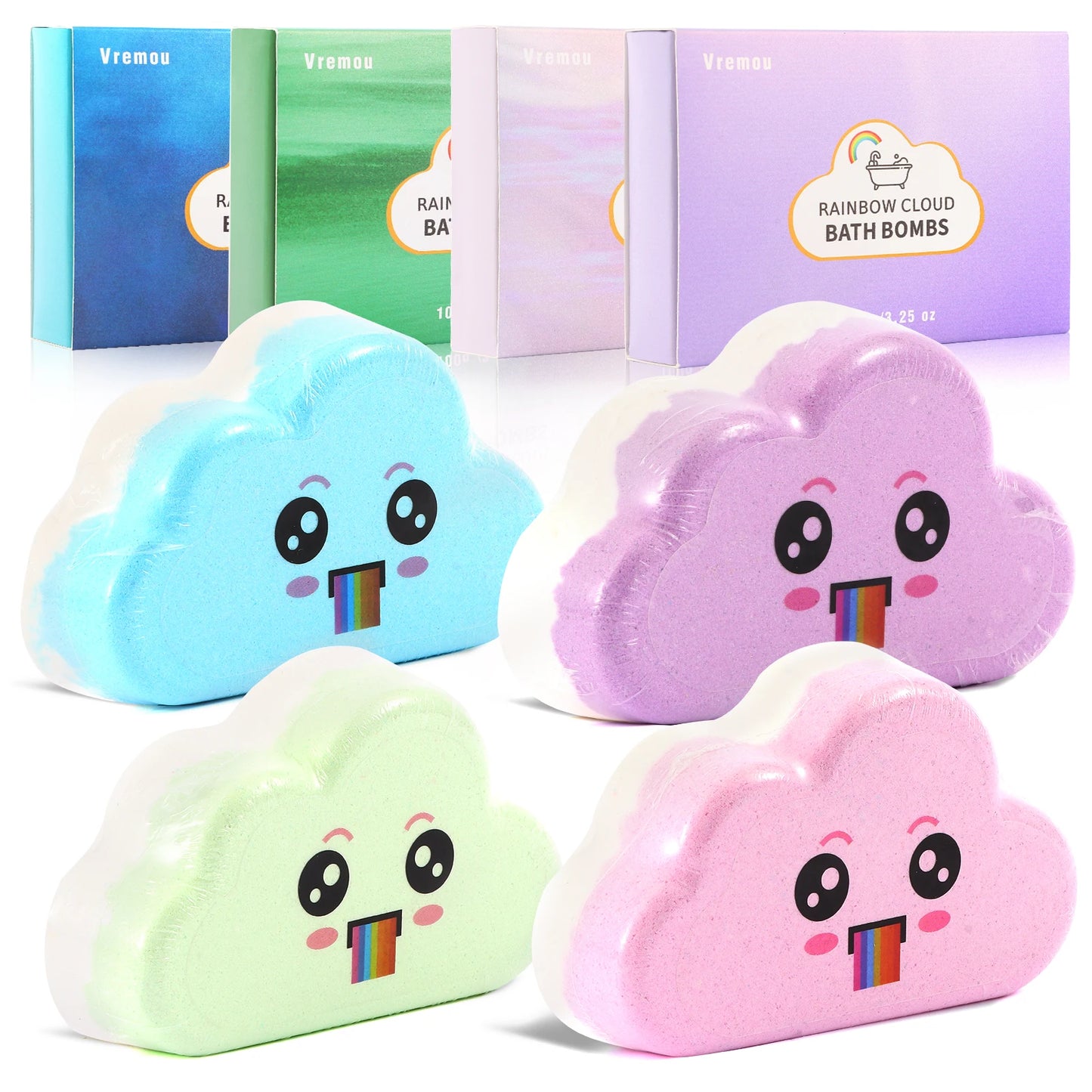 Rainbow Cloud Kids Bath Bomb Gift Set – Set of 4 Pastel Fizzies