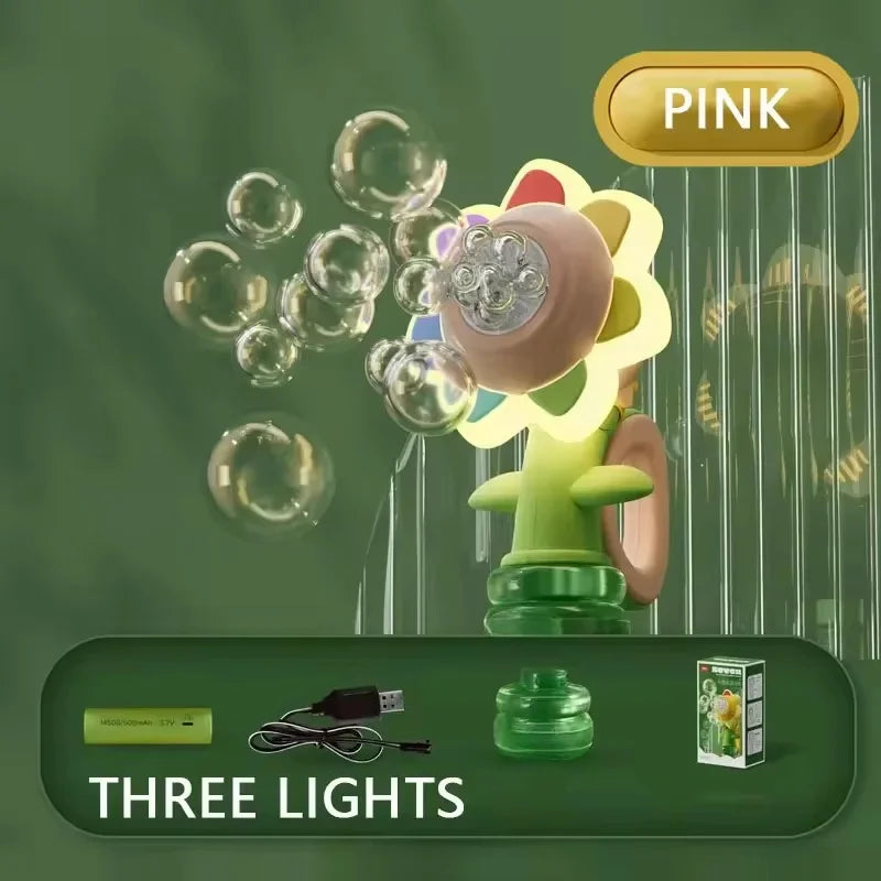 Sunflower Bubble Machine & Night Light – 3‑Mode Kids Bubble Toy