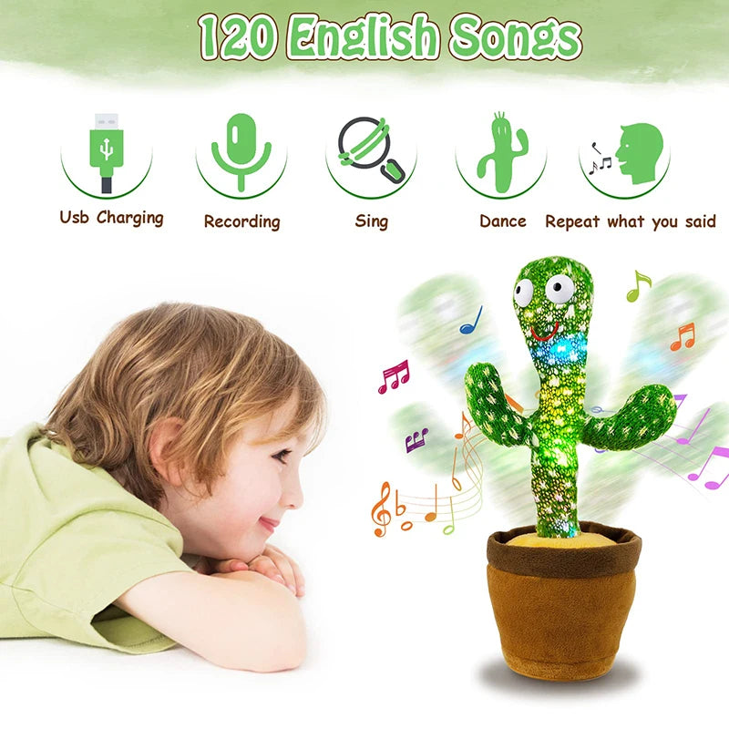 Dancing Talking Cactus Plush – LED Singing & Voice‑Repeat Toy